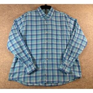 Peter Millar XL Shirt Mens Blue Plaid Long Sleeve Button Front Cotton Blend